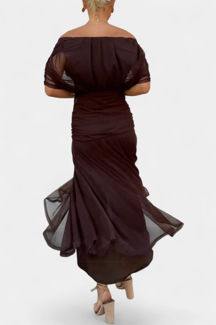 Damen Off-Shoulder Cocktailparty-Kleid figurbetontes Maxi-Abendkleid