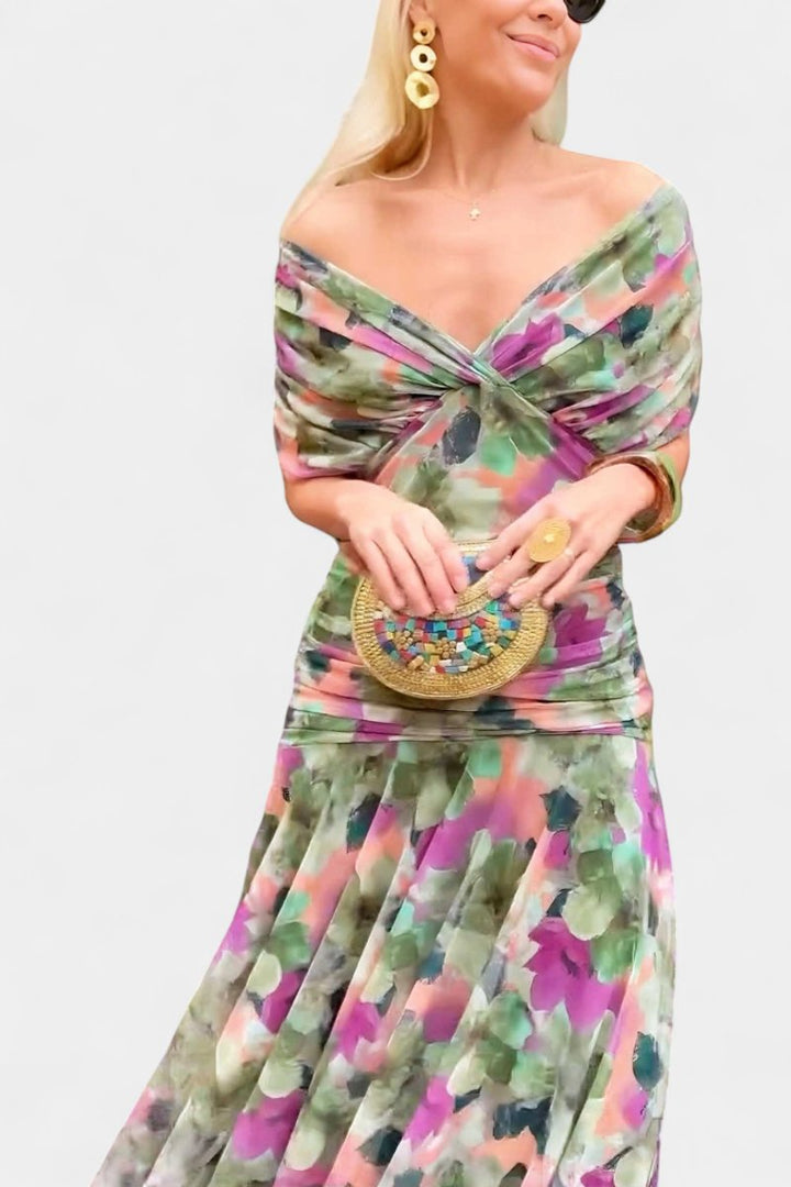 Damen Off-Shoulder Cocktailparty-Kleid figurbetontes Maxi-Abendkleid
