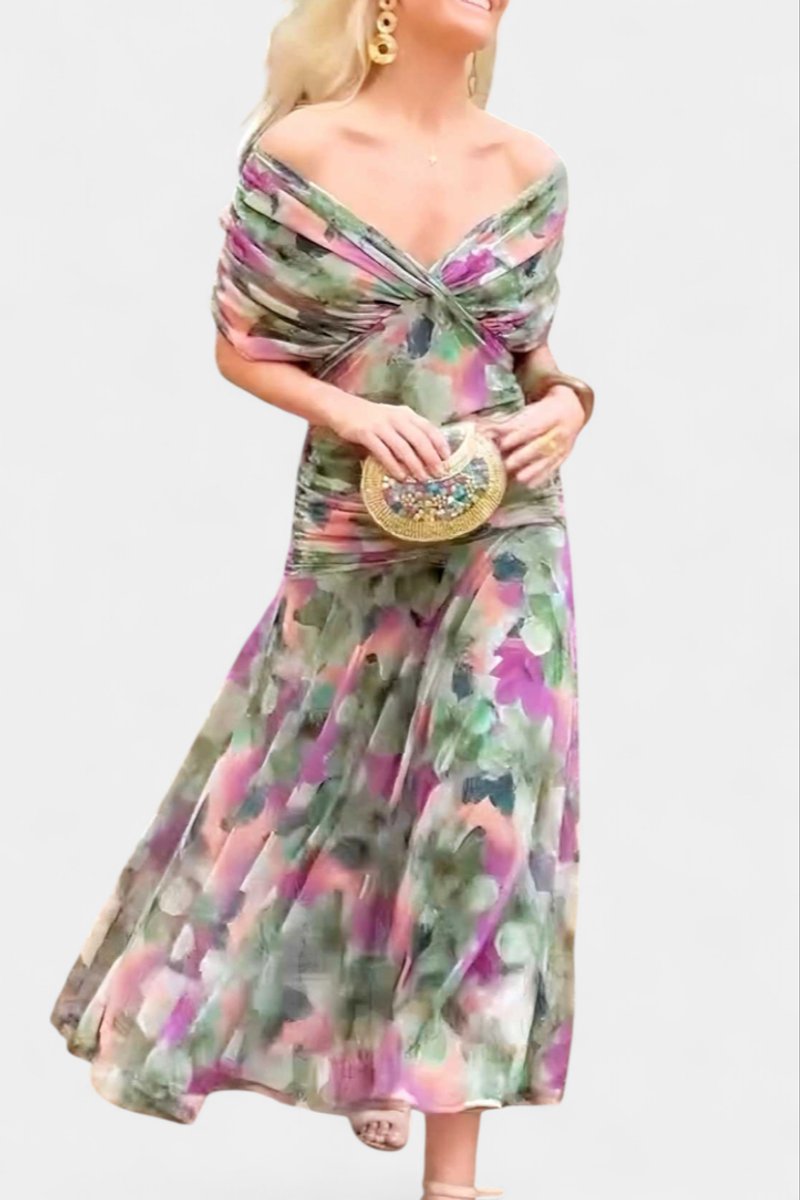 Damen Off-Shoulder Cocktailparty-Kleid figurbetontes Maxi-Abendkleid