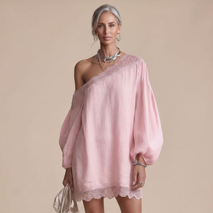 Damen Off-Shoulder Mini Spitzenkleid mit Puffärmeln
