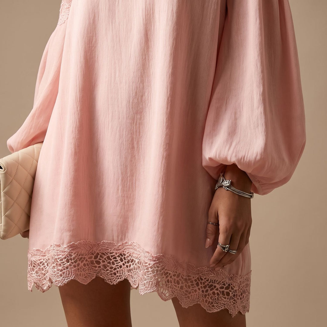 Damen Off-Shoulder Mini Spitzenkleid mit Puffärmeln