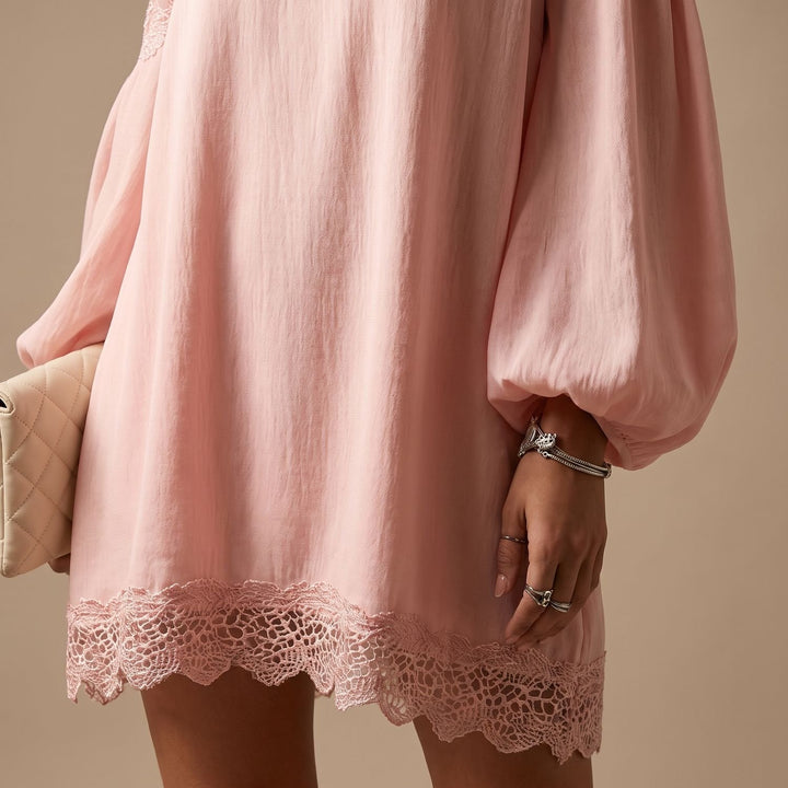 Damen Off-Shoulder Mini Spitzenkleid mit Puffärmeln