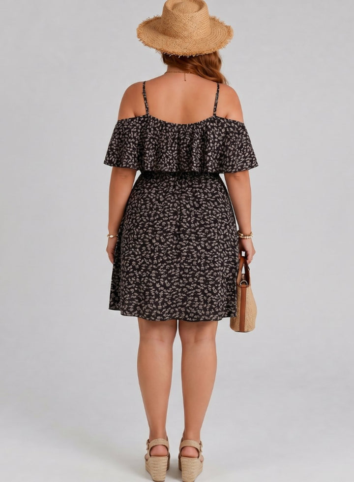 Damen Off-Shoulder Rüschen Sommerkleid mit Blumenmuster knielang