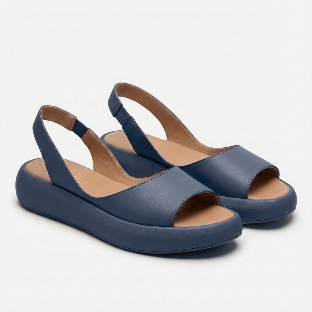 Damen Offene Keilsandaletten Slingback Elastischer Fersenriemen - Azul
