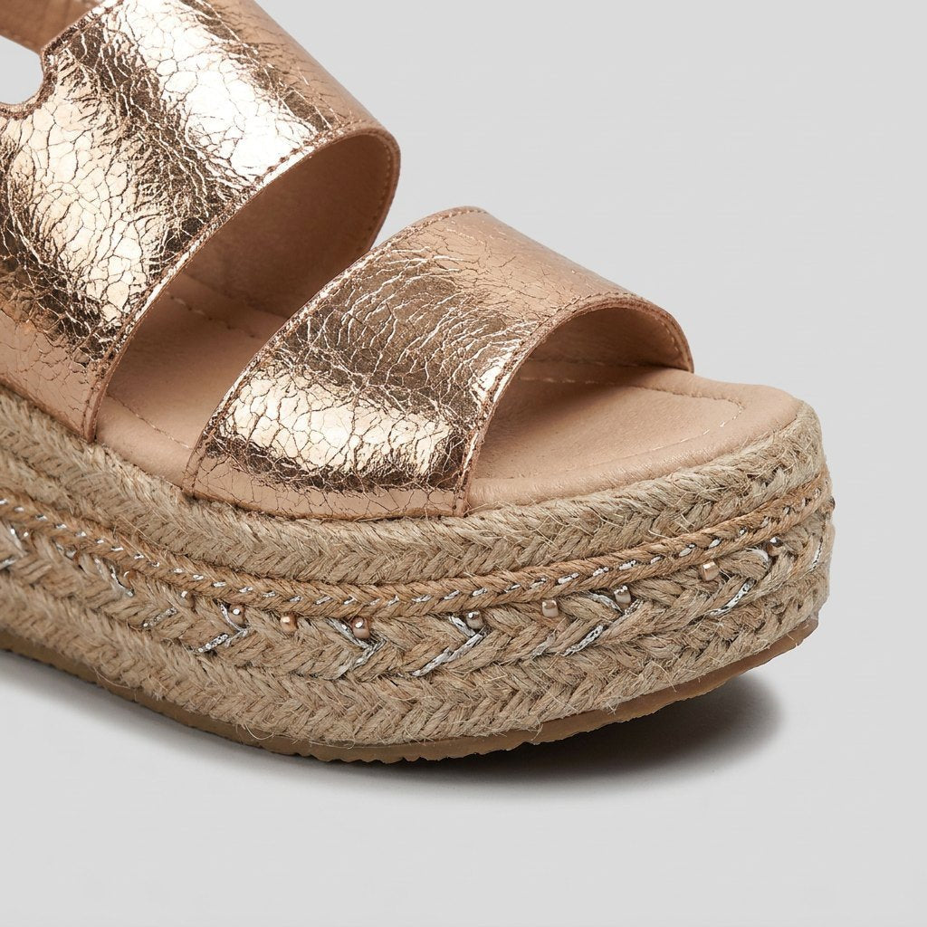 Damen Offene Plateau-Espadrille-Sandalen mit Knöchelriemen