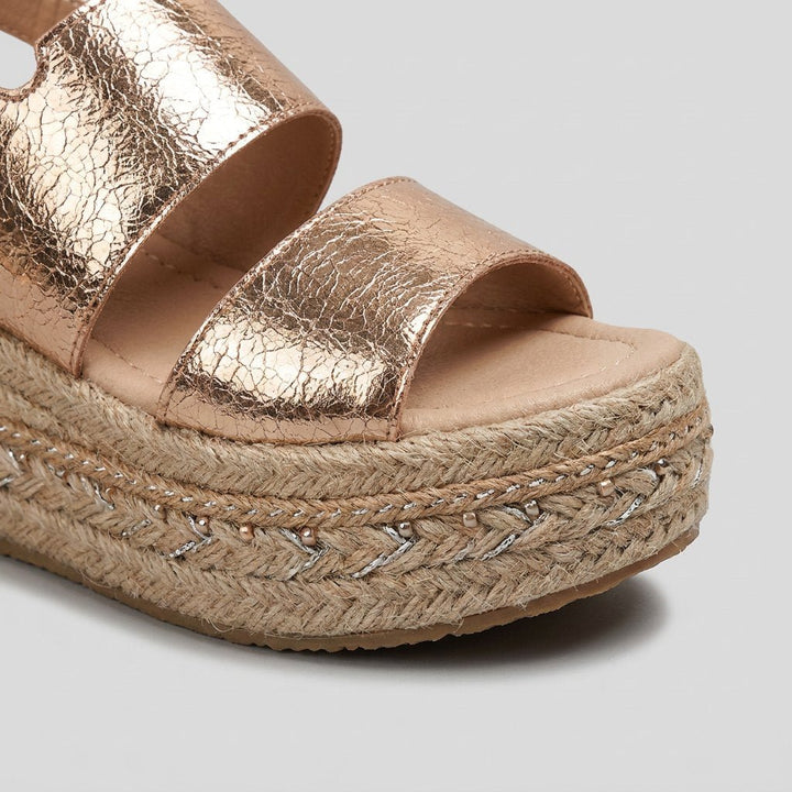 Damen Offene Plateau-Espadrille-Sandalen mit Knöchelriemen