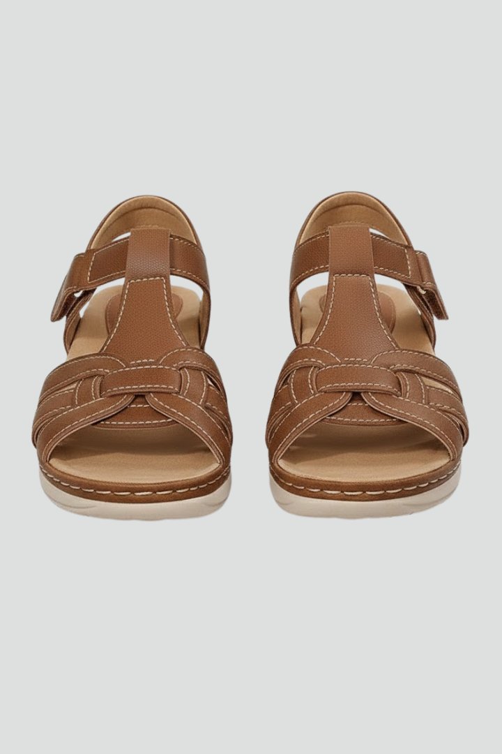 Damen Offene Riemchen-Sandalen mit Klettverschluss Flechtoptik