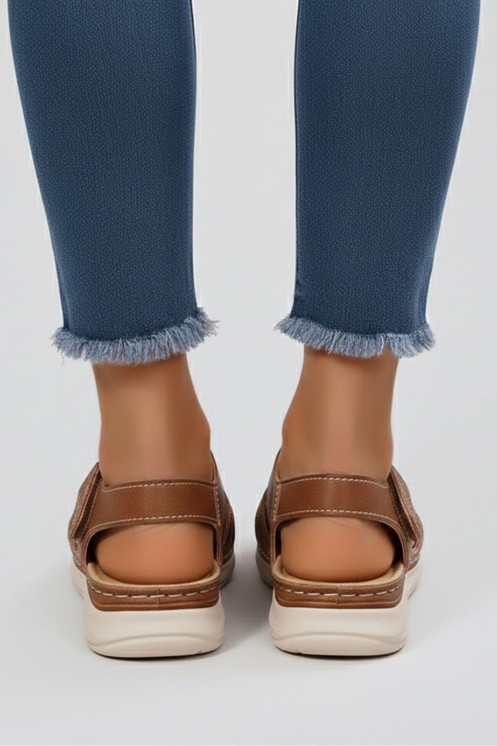 Damen Offene Riemchen-Sandalen mit Klettverschluss Flechtoptik