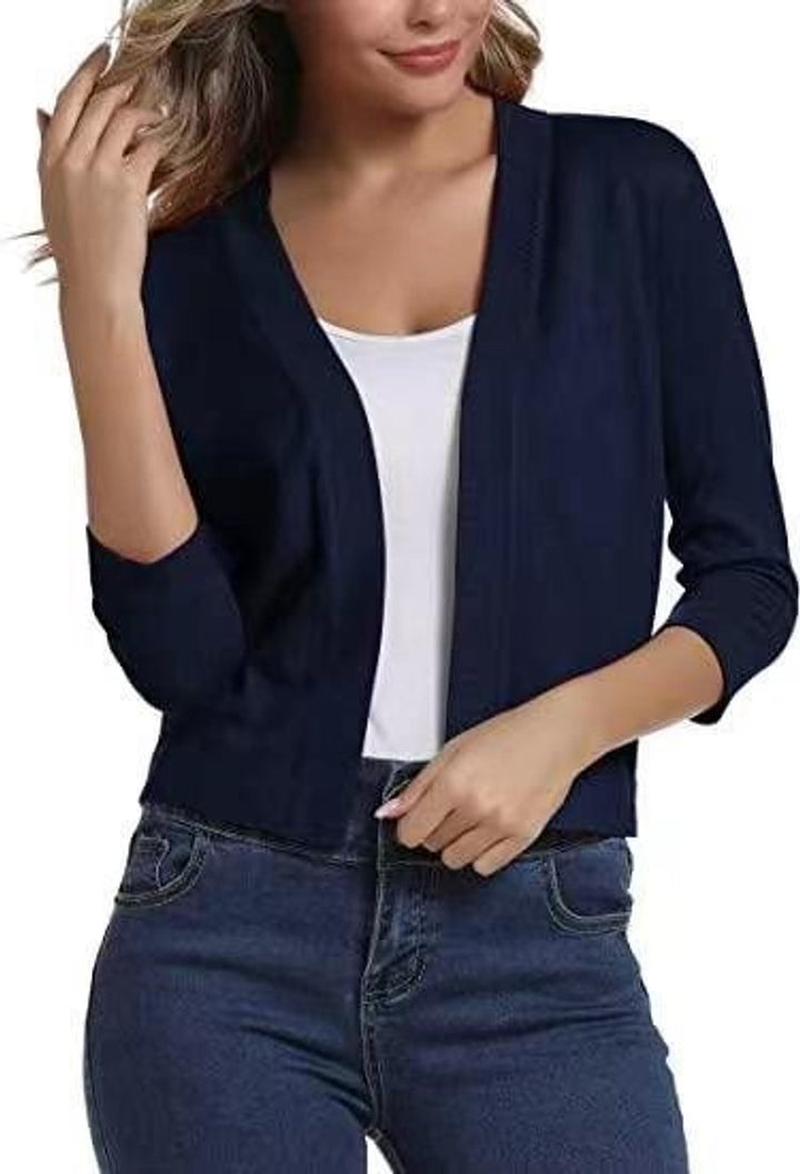 Damen Offener Kurzjacken-Cardigan mit 3/4-Ärmeln - Saphirblau