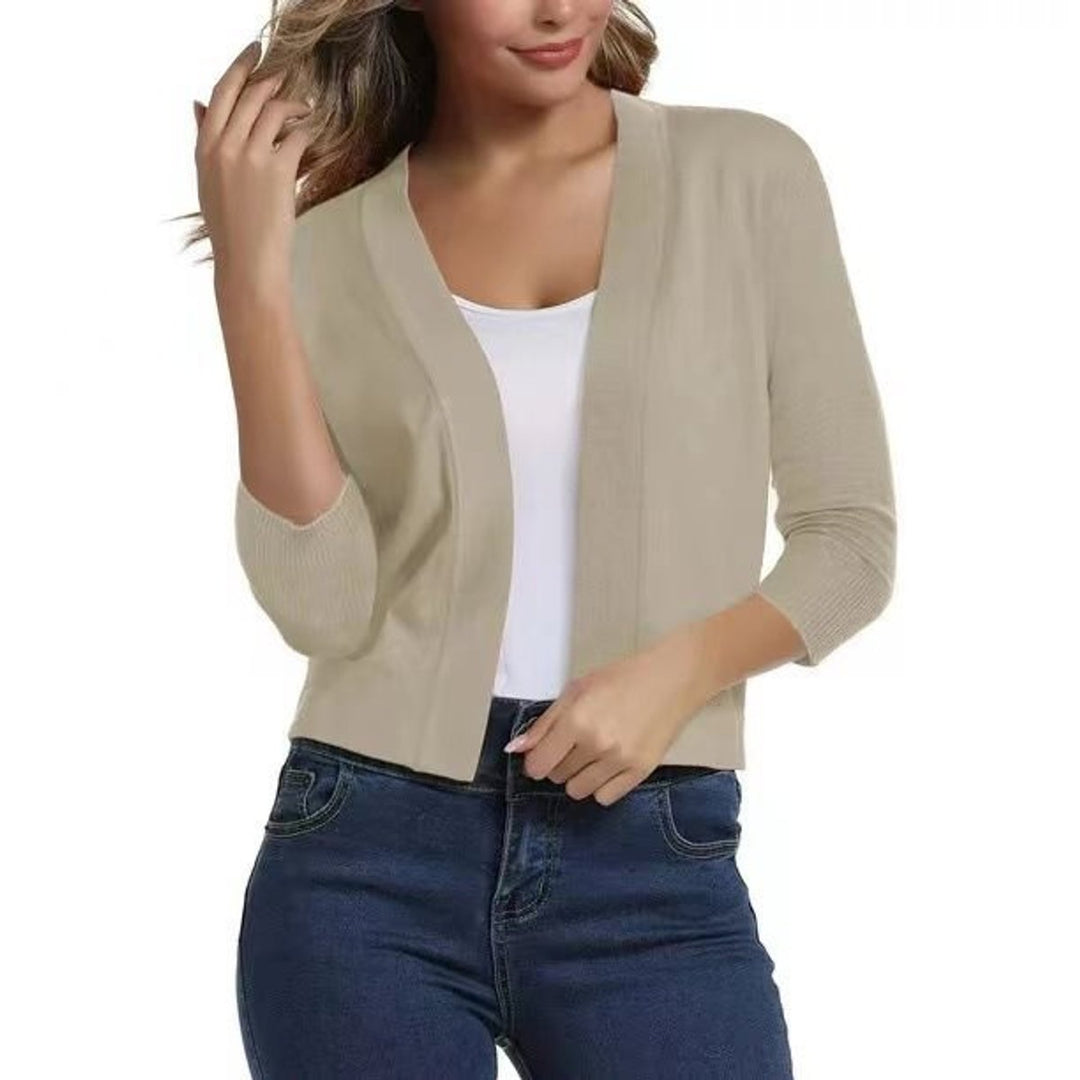 Damen Offener Kurzjacken-Cardigan mit 3/4-Ärmeln - Beige