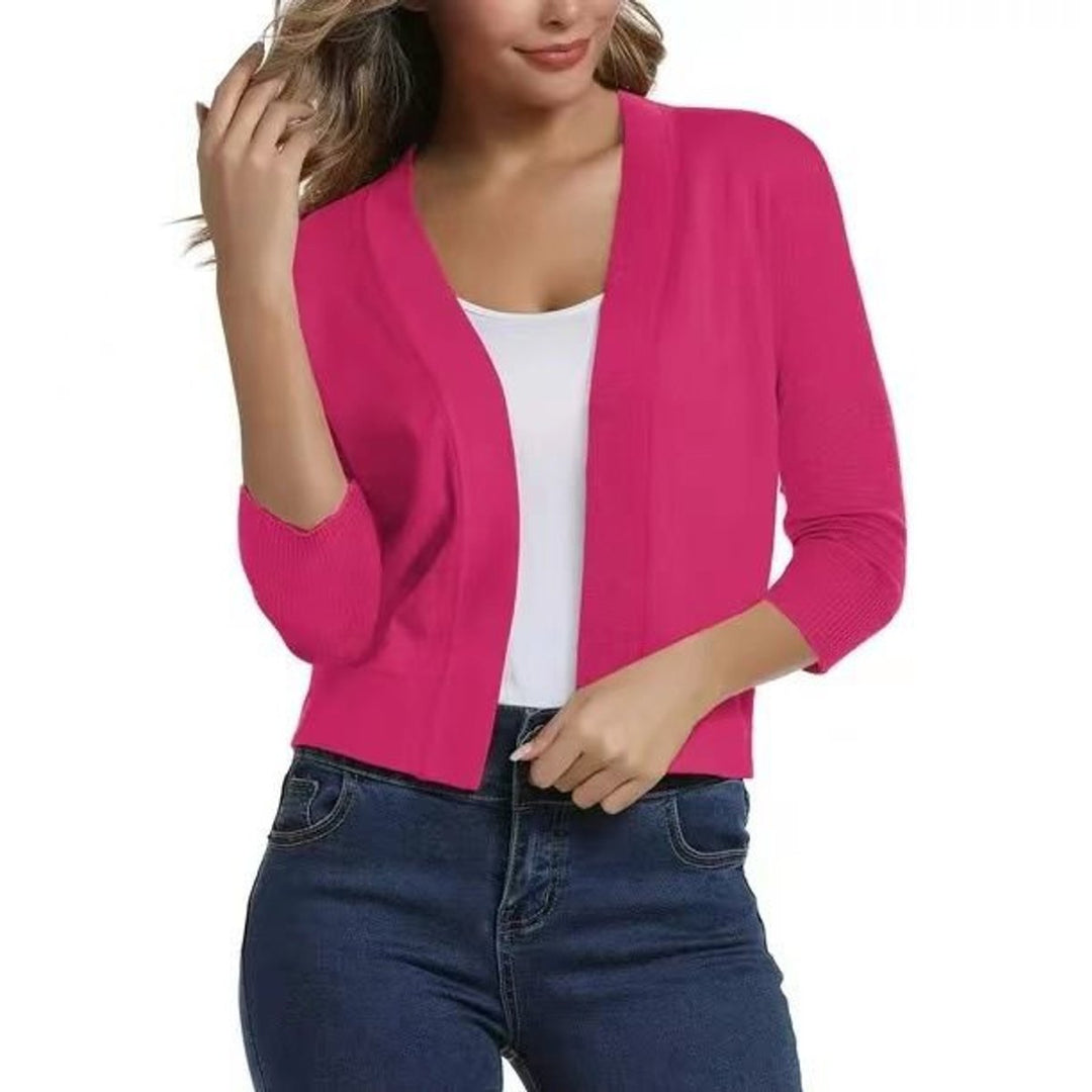 Damen Offener Kurzjacken-Cardigan mit 3/4-Ärmeln - Rot