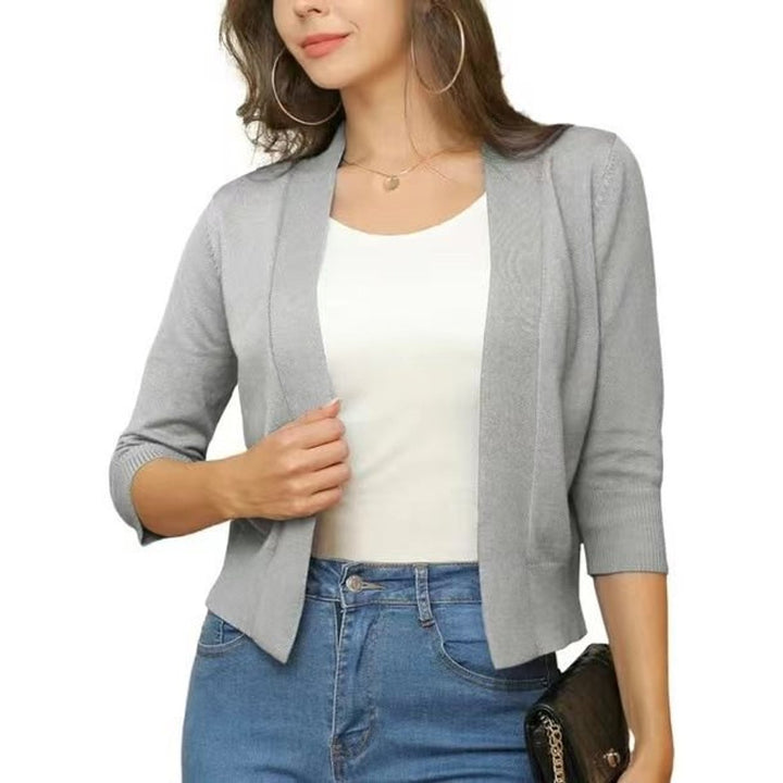 Damen Offener Kurzjacken-Cardigan mit 3/4-Ärmeln - Silbergrau