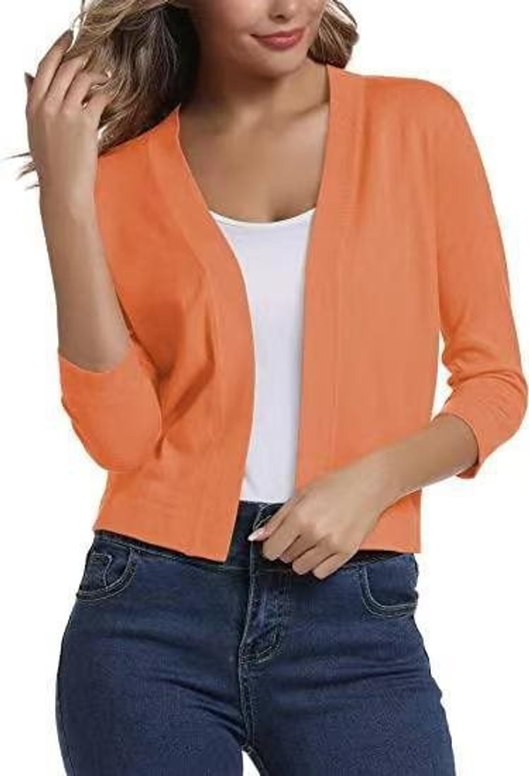 Damen Offener Kurzjacken-Cardigan mit 3/4-Ärmeln - Orange
