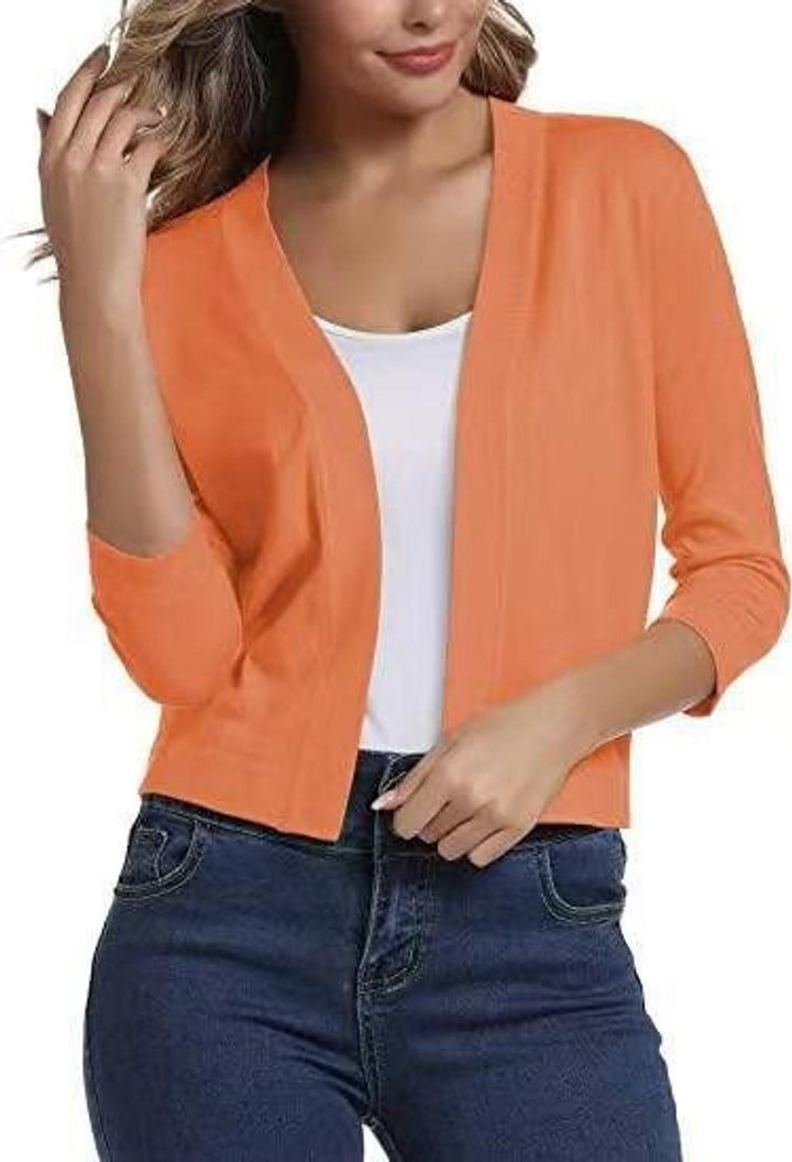 Damen Offener Kurzjacken-Cardigan mit 3/4-Ärmeln - Orange
