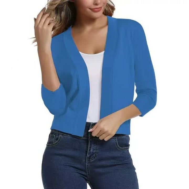 Damen Offener Kurzjacken-Cardigan mit 3/4-Ärmeln - Blau