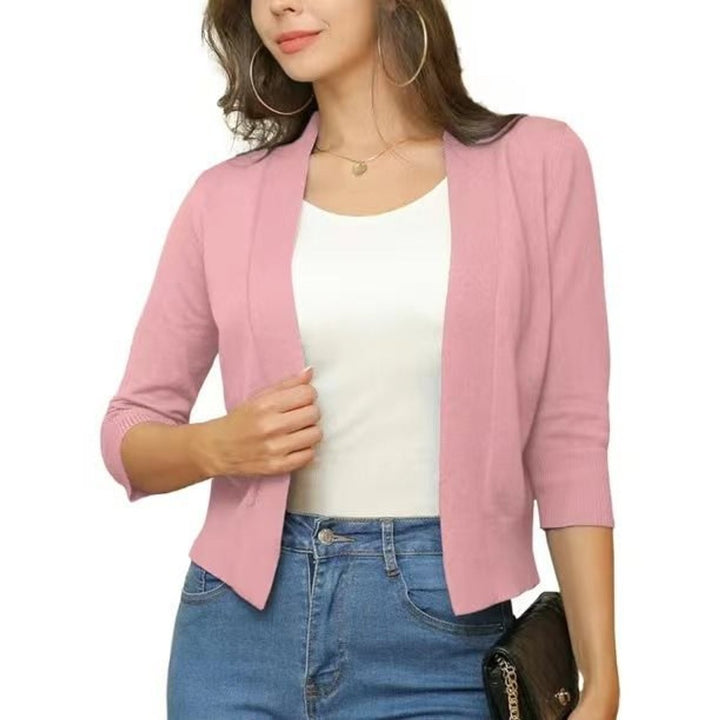 Damen Offener Kurzjacken-Cardigan mit 3/4-Ärmeln - Gummirot