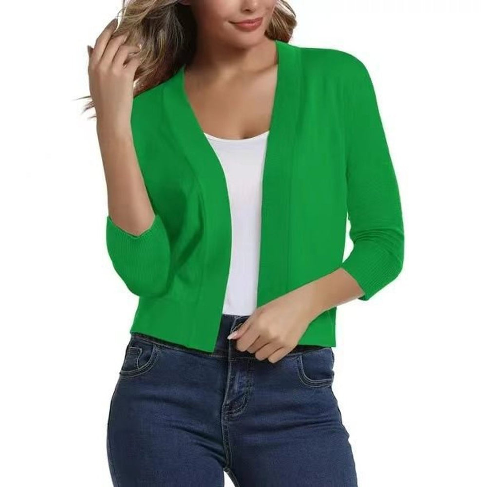 Damen Offener Kurzjacken-Cardigan mit 3/4-Ärmeln - Hellgrün