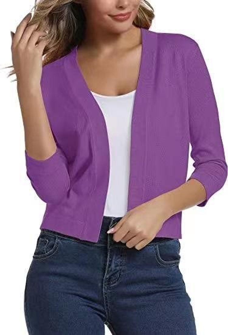 Damen Offener Kurzjacken-Cardigan mit 3/4-Ärmeln - Lila