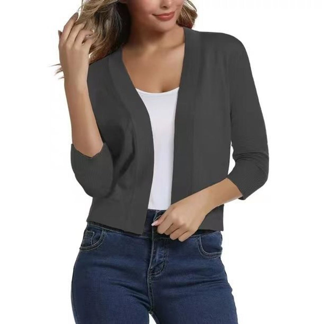 Damen Offener Kurzjacken-Cardigan mit 3/4-Ärmeln - Grau