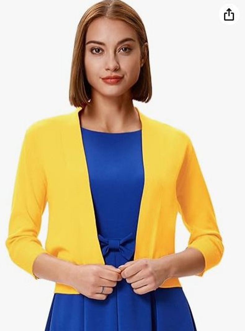 Damen Offener Kurzjacken-Cardigan mit 3/4-Ärmeln - Gelb