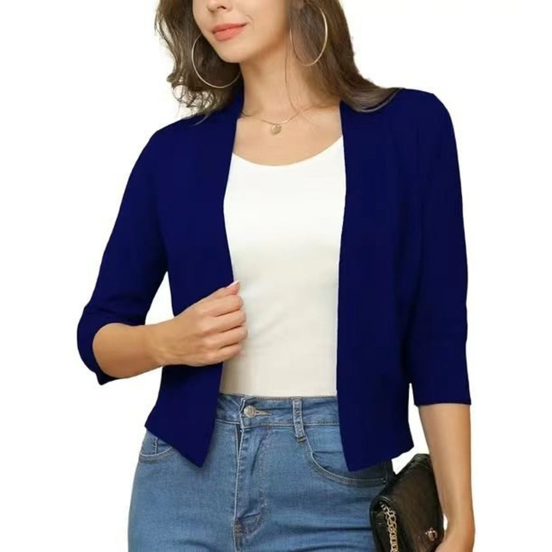 Damen Offener Kurzjacken-Cardigan mit 3/4-Ärmeln - Mondseeblau