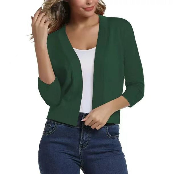 Damen Offener Kurzjacken-Cardigan mit 3/4-Ärmeln - Waldgrün