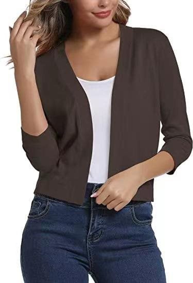 Damen Offener Kurzjacken-Cardigan mit 3/4-Ärmeln - Braun
