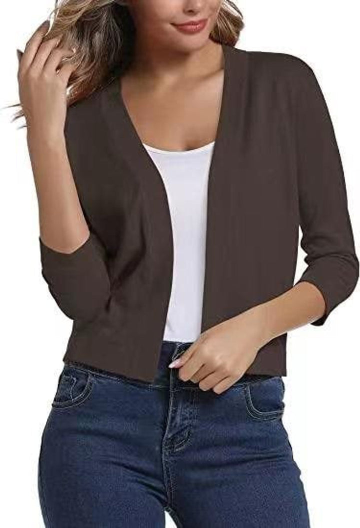 Damen Offener Kurzjacken-Cardigan mit 3/4-Ärmeln - Braun