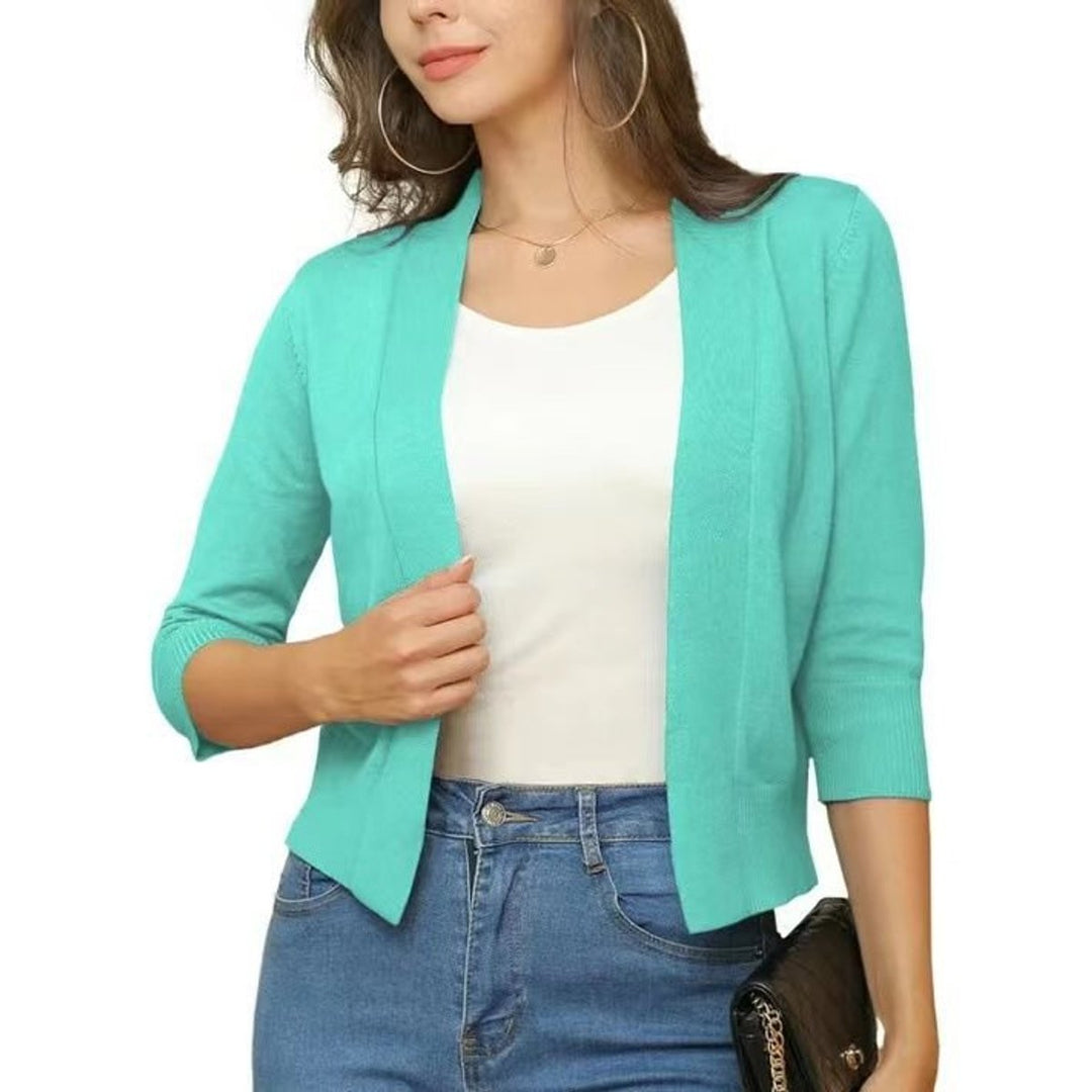 Damen Offener Kurzjacken-Cardigan mit 3/4-Ärmeln - Dunkles Marineblau