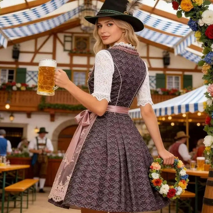 Damen Oktoberfest Dirndl 3-teilig Spitze Trachtenkleid