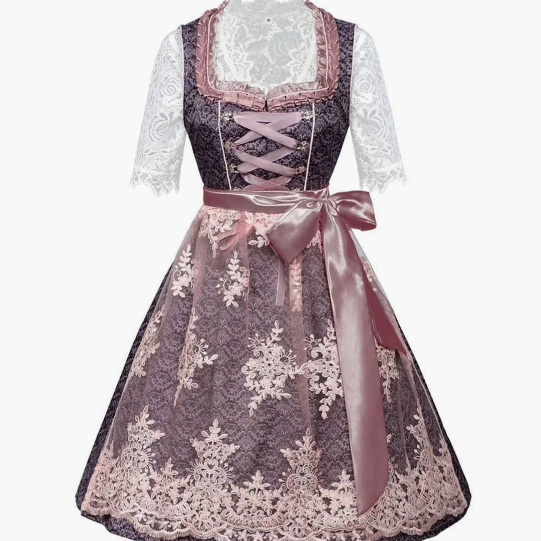 Damen Oktoberfest Dirndl 3-teilig Spitze Trachtenkleid