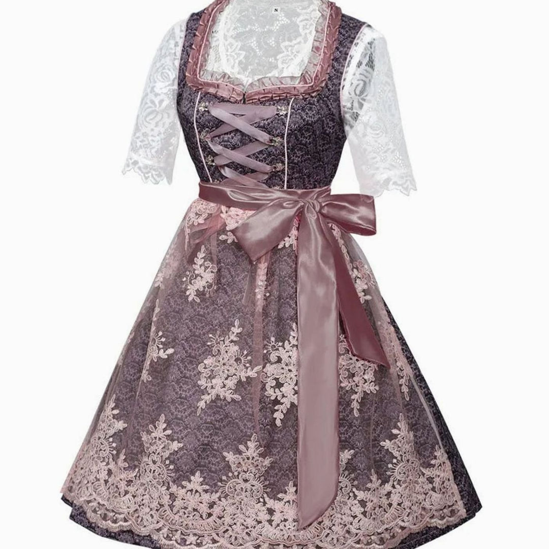 Damen Oktoberfest Dirndl 3-teilig Spitze Trachtenkleid