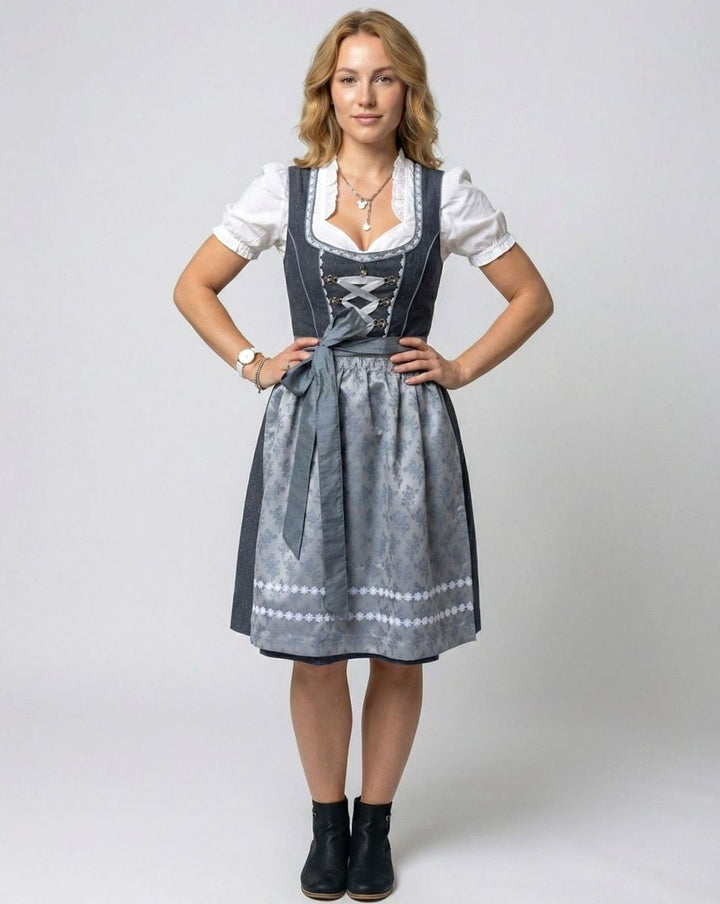 Damen Oktoberfest Dirndl 3-teiliges Trachtenkleid mit Schürze und Bluse