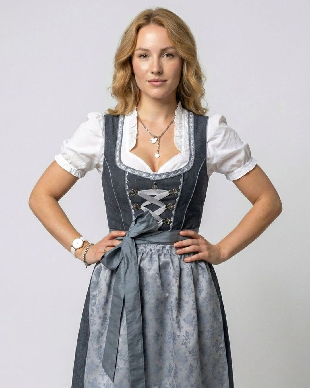 Damen Oktoberfest Dirndl 3-teiliges Trachtenkleid mit Schürze und Bluse