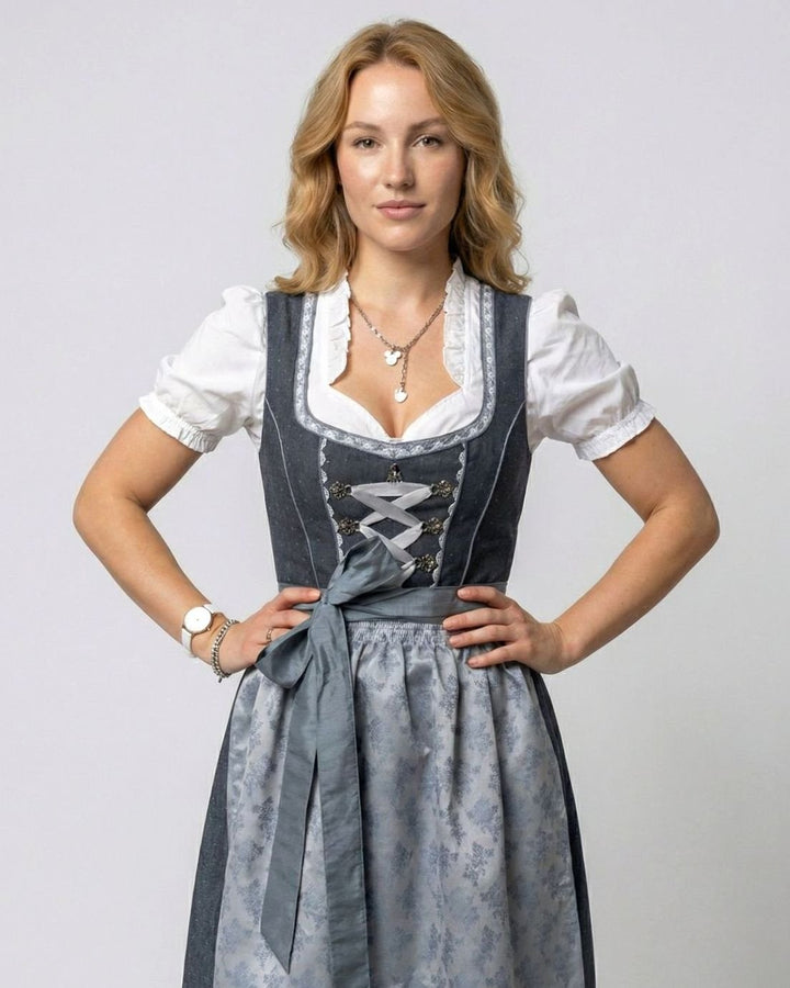 Damen Oktoberfest Dirndl 3-teiliges Trachtenkleid mit Schürze und Bluse
