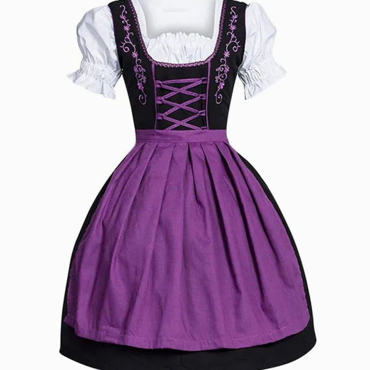Damen Oktoberfest Dirndl Kleid mit Schnürung Schürze Bluse - Lila