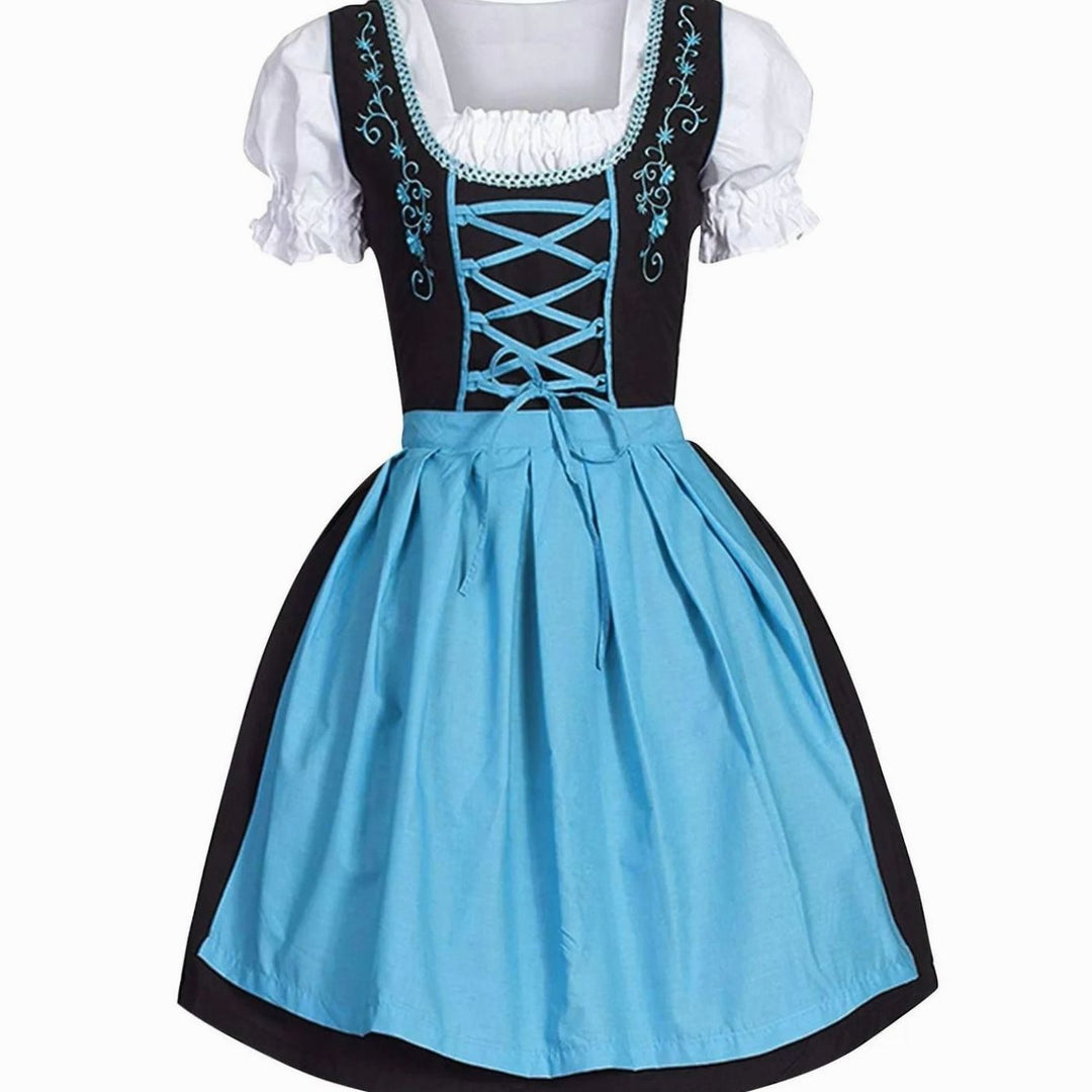 Damen Oktoberfest Dirndl Kleid mit Schnürung Schürze Bluse