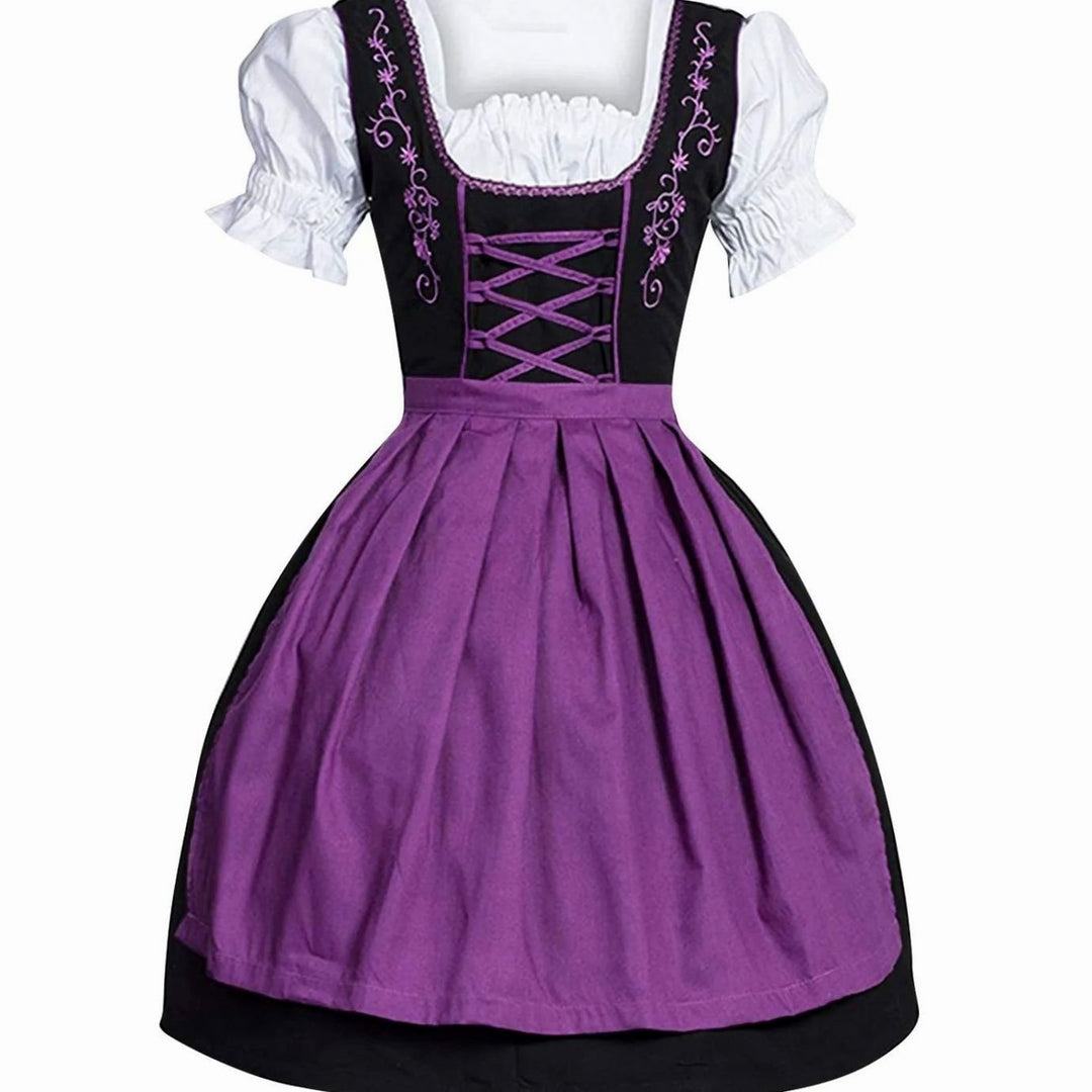 Damen Oktoberfest Dirndl Kleid mit Schnürung Schürze Bluse