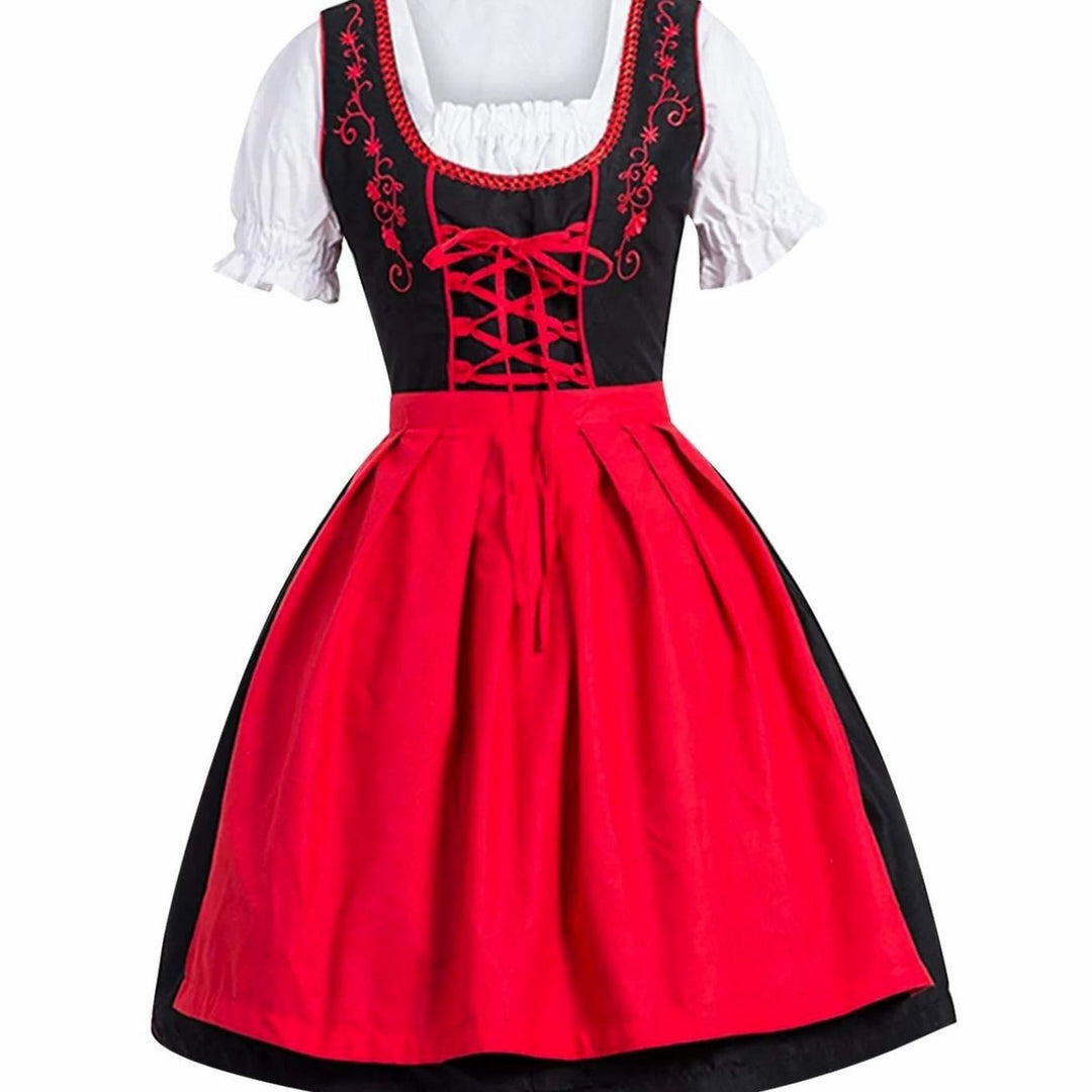 Damen Oktoberfest Dirndl Kleid mit Schnürung Schürze Bluse