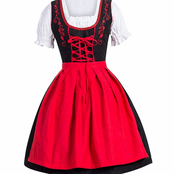 Damen Oktoberfest Dirndl Kleid mit Schnürung Schürze Bluse