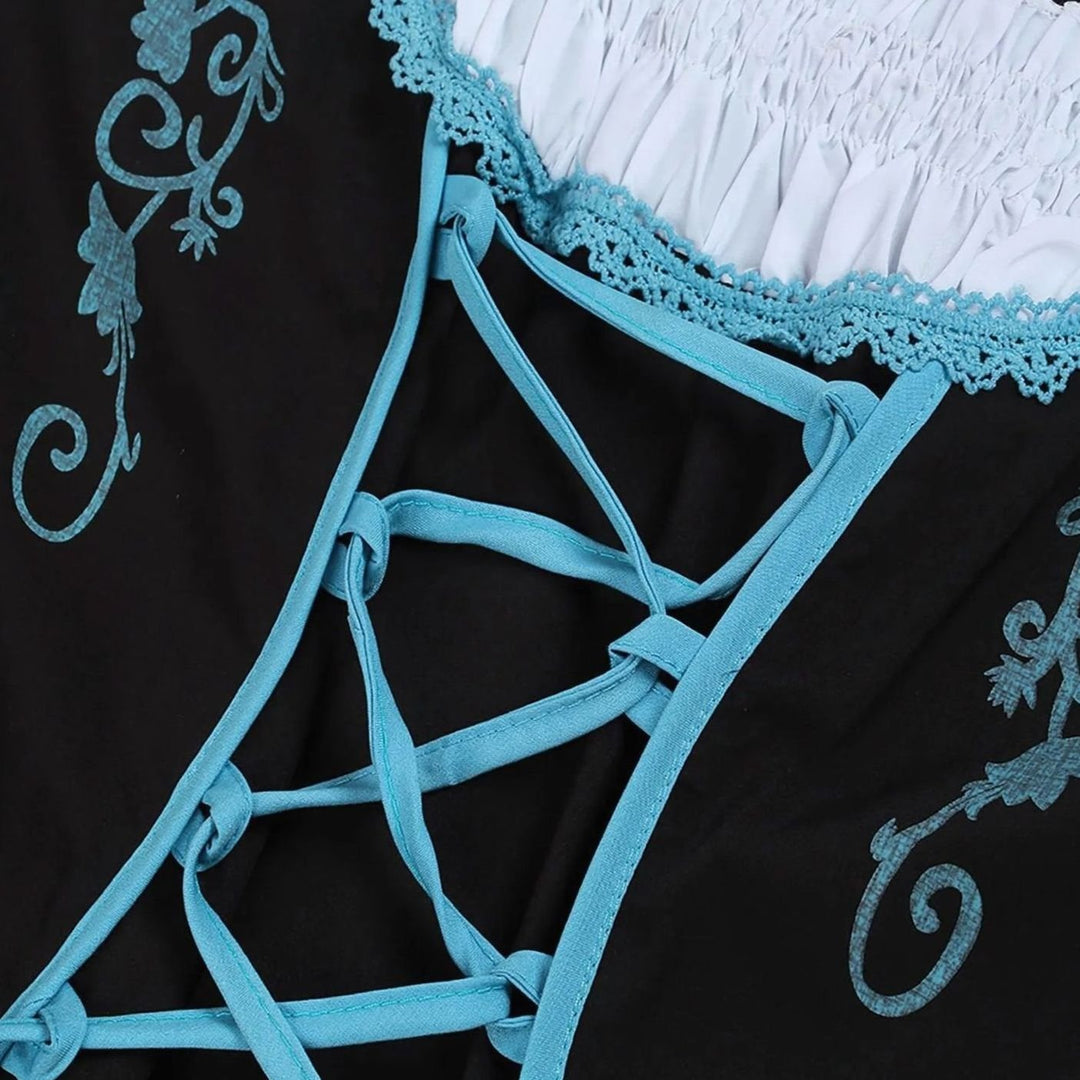 Damen Oktoberfest Dirndl Kleid mit Schnürung Schürze Bluse