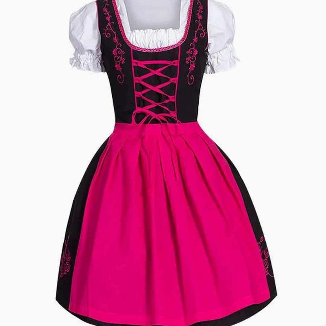 Damen Oktoberfest Dirndl Kleid mit Schnürung Schürze Bluse - Rosa