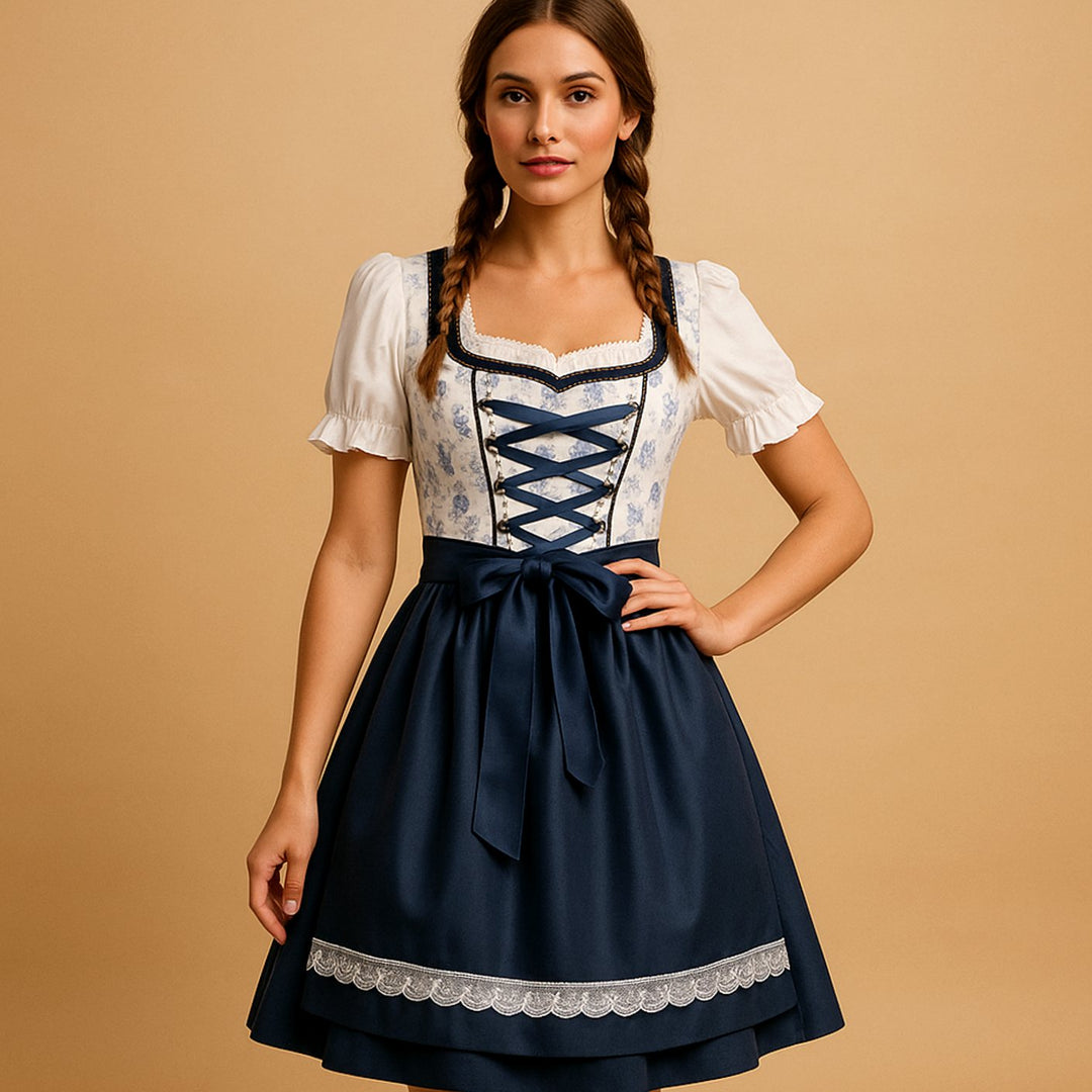 Damen Oktoberfest Dirndl Kleid mit Spitzenbesatz und Schürze