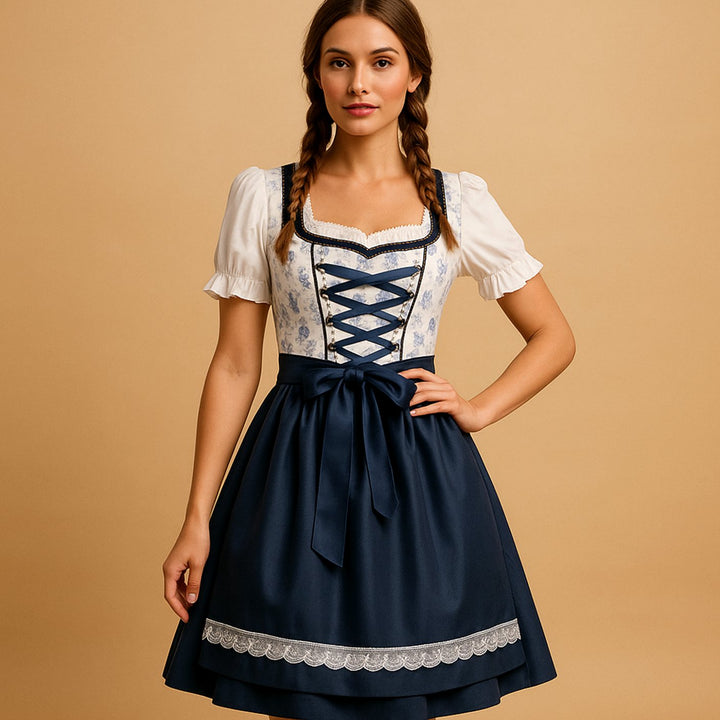 Damen Oktoberfest Dirndl Kleid mit Spitzenbesatz und Schürze