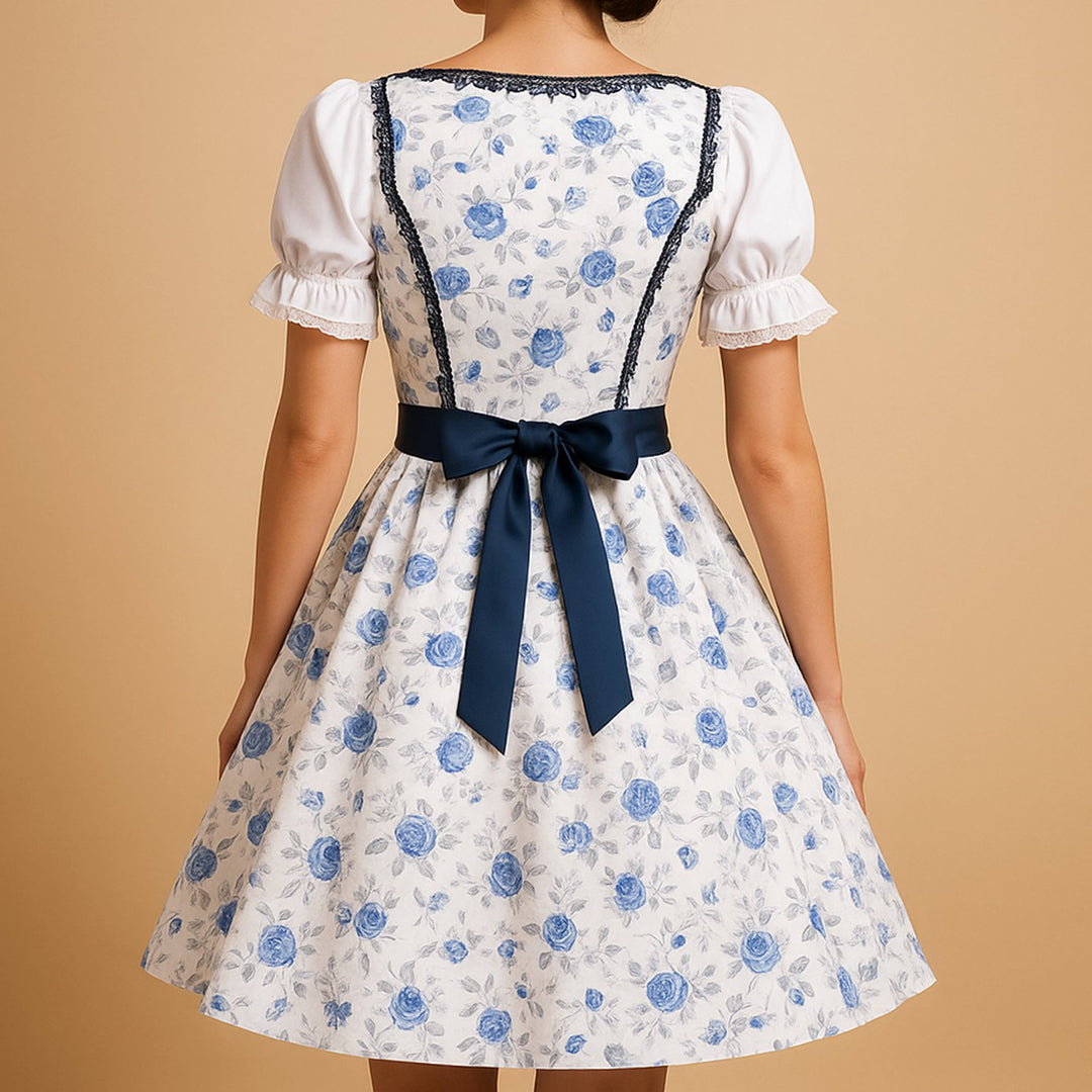 Damen Oktoberfest Dirndl Kleid mit Spitzenbesatz und Schürze