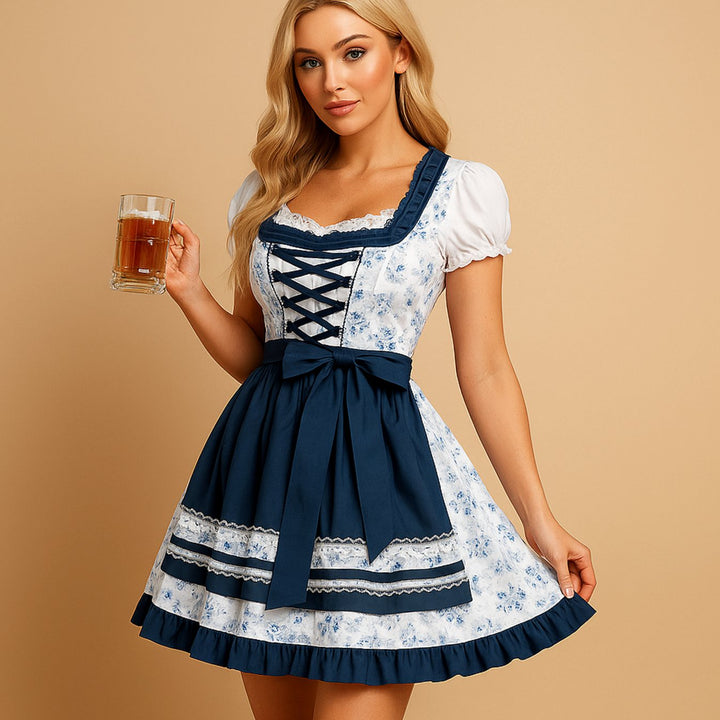 Damen Oktoberfest Dirndl Kleid Tailliert Florales Schürzenkleid