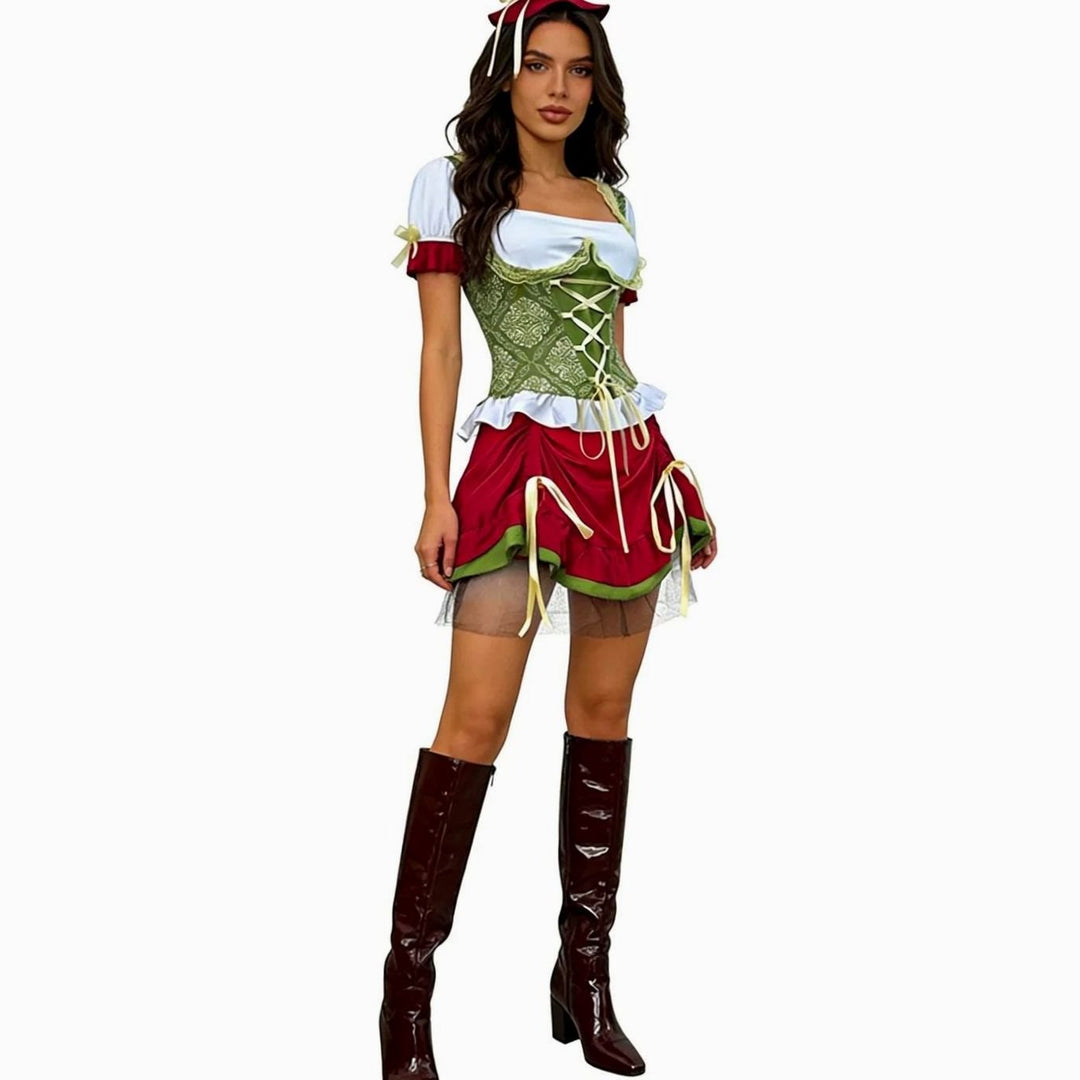 Damen Oktoberfest Dirndl-Kostüm Corsagen-Oberteil Schnürung Minirock