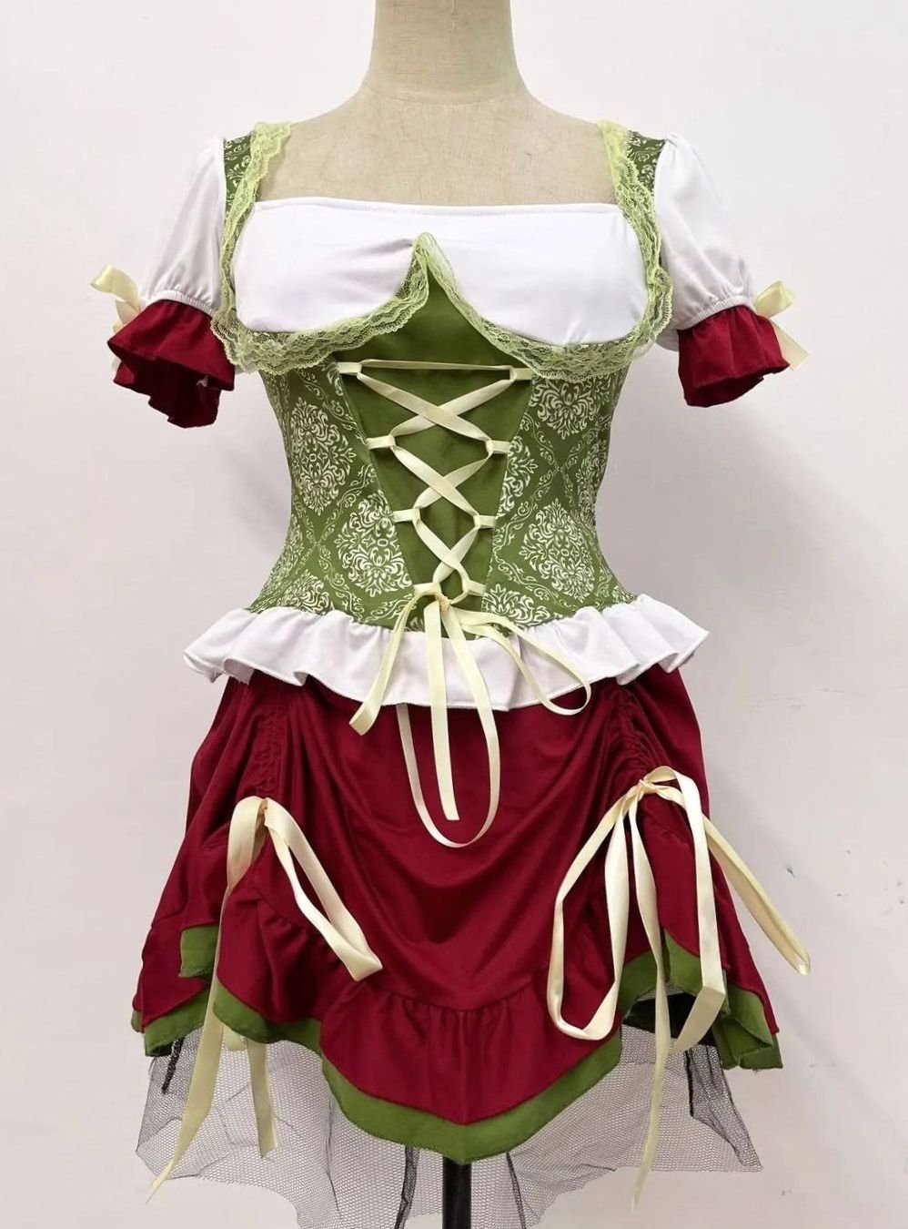 Damen Oktoberfest Dirndl-Kostüm Corsagen-Oberteil Schnürung Minirock