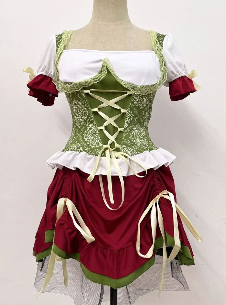 Damen Oktoberfest Dirndl-Kostüm Corsagen-Oberteil Schnürung Minirock