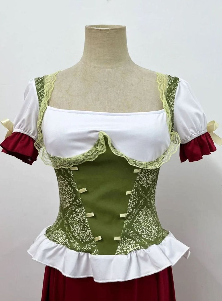 Damen Oktoberfest Dirndl-Kostüm Corsagen-Oberteil Schnürung Minirock